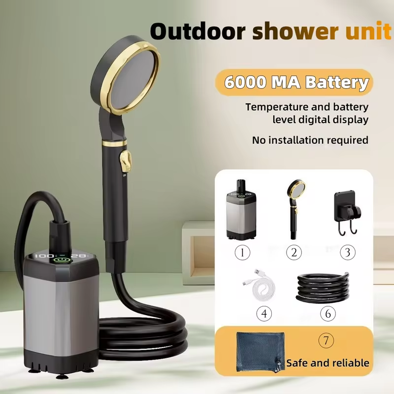 Outdoor Camping Kit - ชุดฝักบัวไฟฟ้าแบบพกพาสำหรับใช้งานกลางแจ้ง ชุดอาบน้ำสำหรับตั้งแคมป์ แบตเตอรี่ใช้งานได้ยาวนาน เหมาะสำหรับงานก่อสร้าง ตั้งแคมป์ และใช้ในครัวเรือน