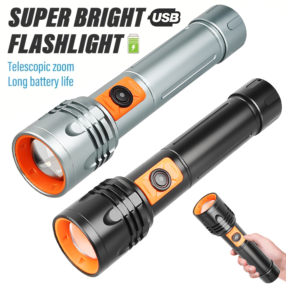 Outdoor Camping Lantern - ไฟฉาย LED พลังงานสูงไฟฉายแบบชาร์จไฟได้ USB พร้อมซูมแบบยืดไสลด์โคมไฟยุทธวิธีซุปเปอร์ไบรท์สำหรับตกปลาตั้งแคมป์กลางแจ้ง