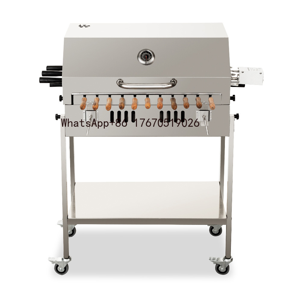 Outdoor Camping Bbq - เตาบาร์บีคิวถ่านไซปรัสขนาดใหญ่แบบหมุนย่าง รุ่นโมเดิร์น สำหรับใช้ในร่มและกลางแจ้ง พร้อมรถเข็นเหล็กแข็งแรง สำหรับตั้งแคมป์ -