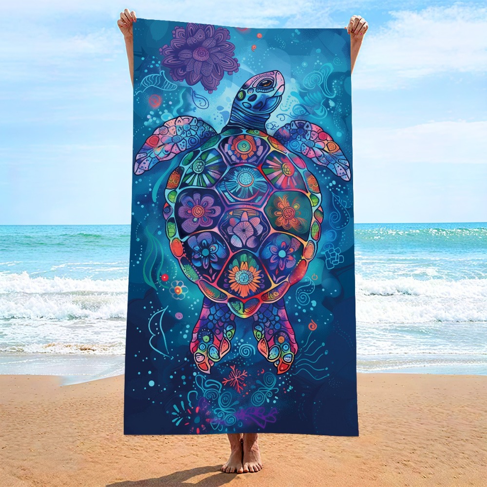 Camp Towel Microfiber - ผ้าขนหนูชายหาดลายเต่าทะเลสีสันสดใส 39x71 นิ้ว ผ้าขนหนูอาบน้ำ ผ้าห่มโยคะ ผ้าห่มปิกนิก