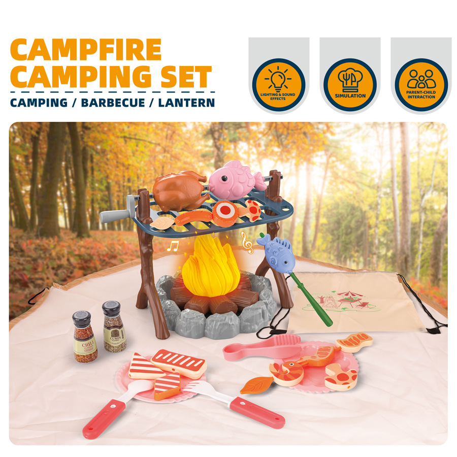 Outdoor Camping Kit - ชุดเครื่องมือผจญภัยกลางแจ้งสำหรับเด็ก ของเล่นจำลองการตั้งแคมป์พร้อมเต็นท์และกองไฟ มีแสงและเสียง ของขวัญวันเกิดและวันหยุดสำหรับกิจกรรมกลางแจ้ง