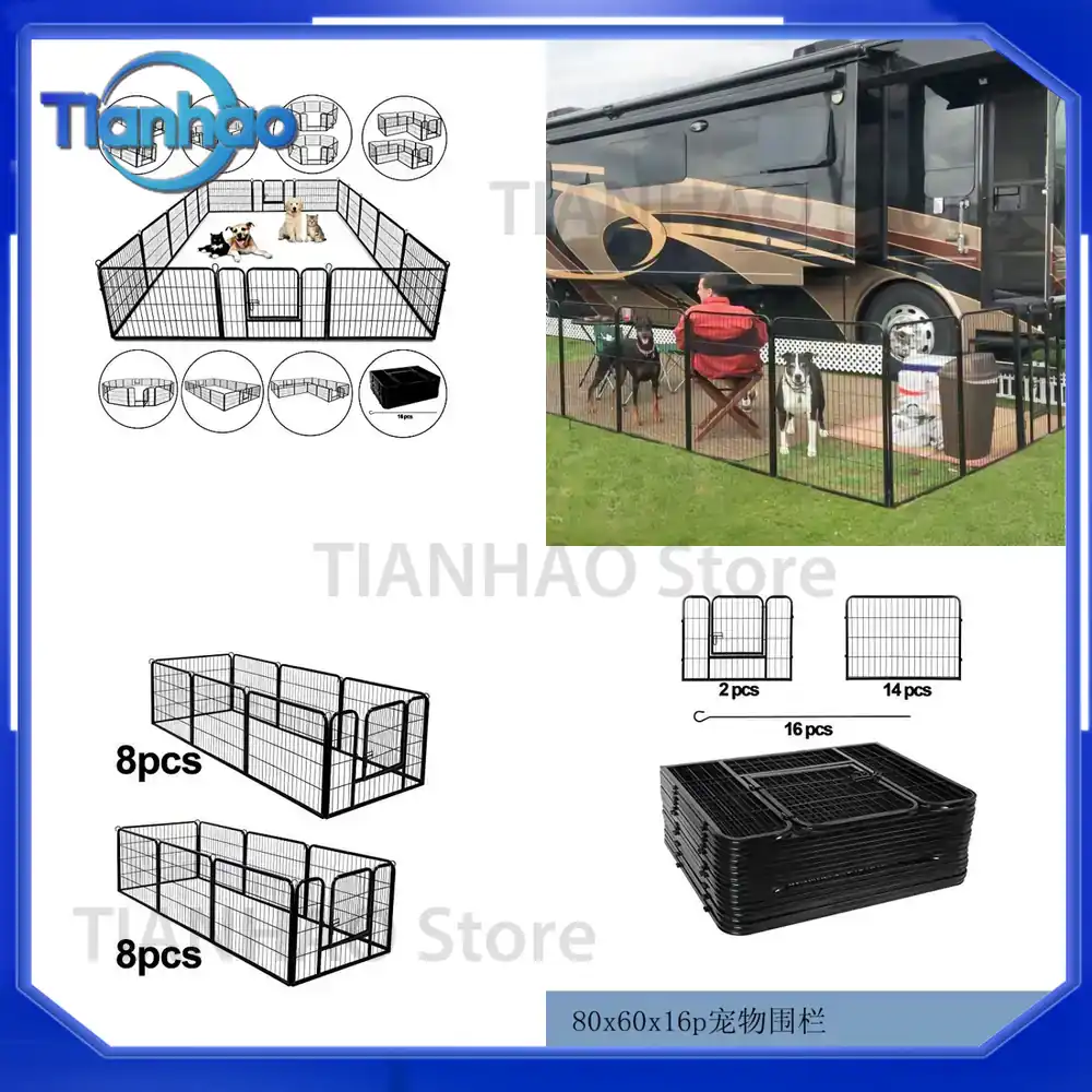 Outdoor Camping Dog Fence - รั้วกั้นสัตว์เลี้ยงสำหรับสุนัข ใช้ได้ทั้งในบ้านและนอกบ้าน พับเก็บได้ พกพาสะดวก ทำจากโลหะ เหมาะสำหรับสุนัขพันธุ์เล็ก