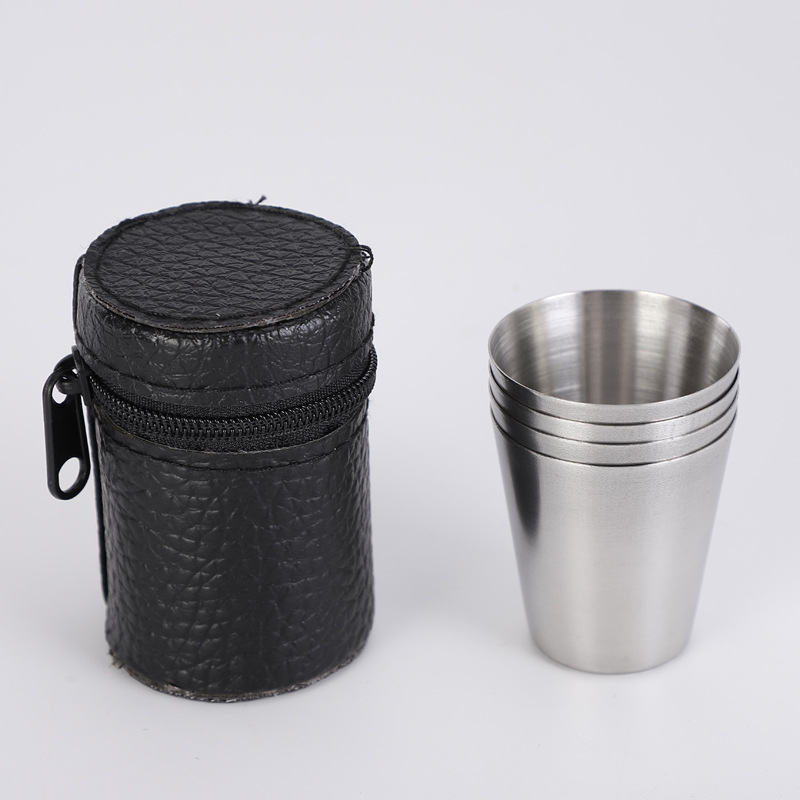 Outdoor Camping Gear Brands - 4 ชิ้น 30 มิลลิลิตรสแตนเลสแว่นตา Shot หนังกลางแจ้งเดินป่าเกียร์