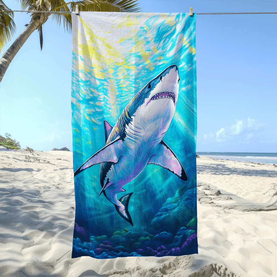 Camp Towel Microfiber - ผ้าขนหนูชายหาดไมโครไฟเบอร์ลายฉลาม 1 ชิ้น - นุ่ม ซึมซับ