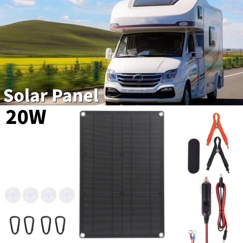 Outdoor Camping Kit - ชุดแผงโซลาร์เซลล์ 20W อัตราการแปลงพลังงานสูง เครื่องชาร์จแผงแบบพกพา ประสิทธิภาพการใช้งานสูง สำหรับรถบ้าน