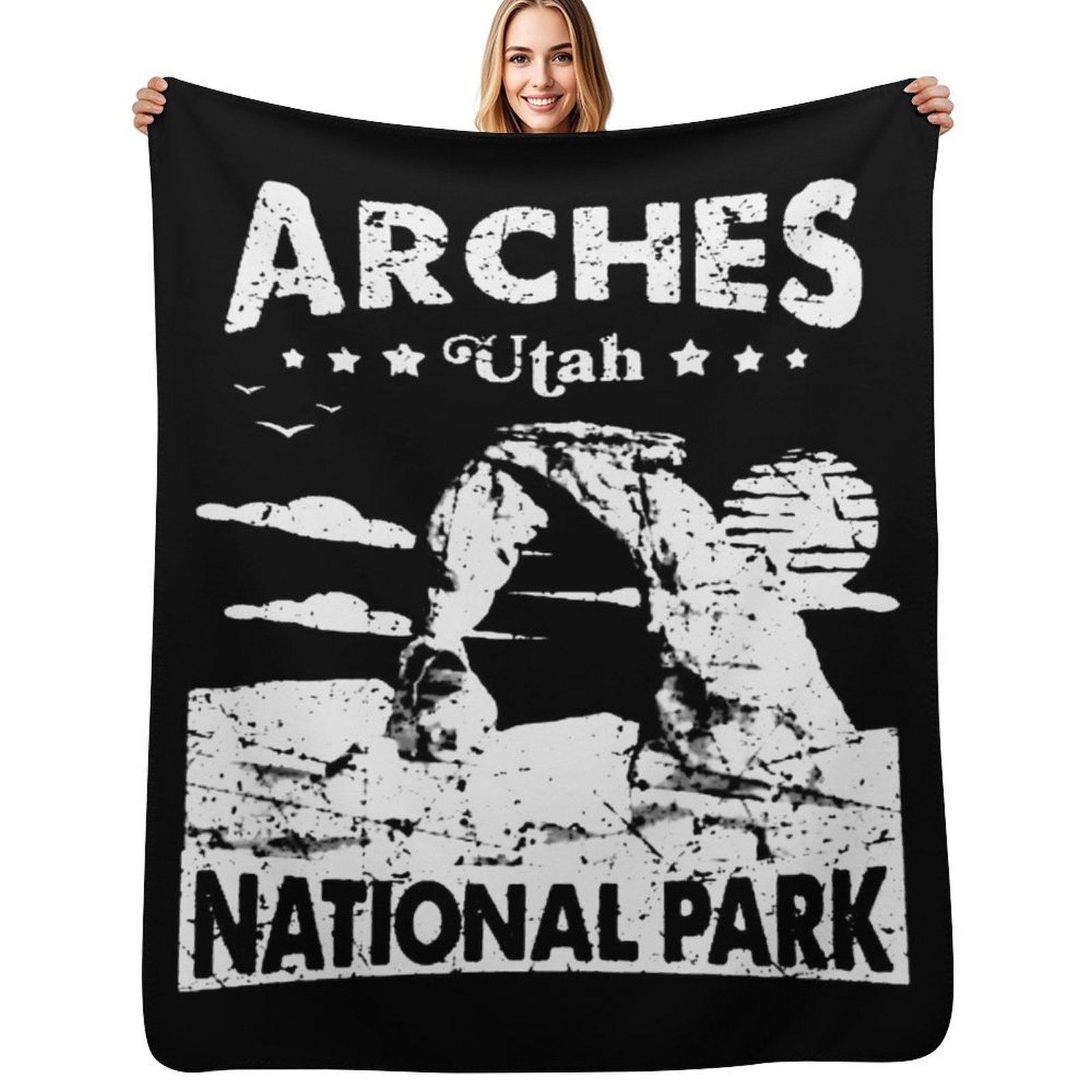 Outdoor Camping Utah - อาร์ชส์ นาชั่นแนล พาร์ค, ผ้าห่มลายอาร์ควินเทจยูทาห์ ของขวัญสุดพิเศษ ผ้าห่มนุ่มสำหรับกิจกรรมกลางแจ้ง