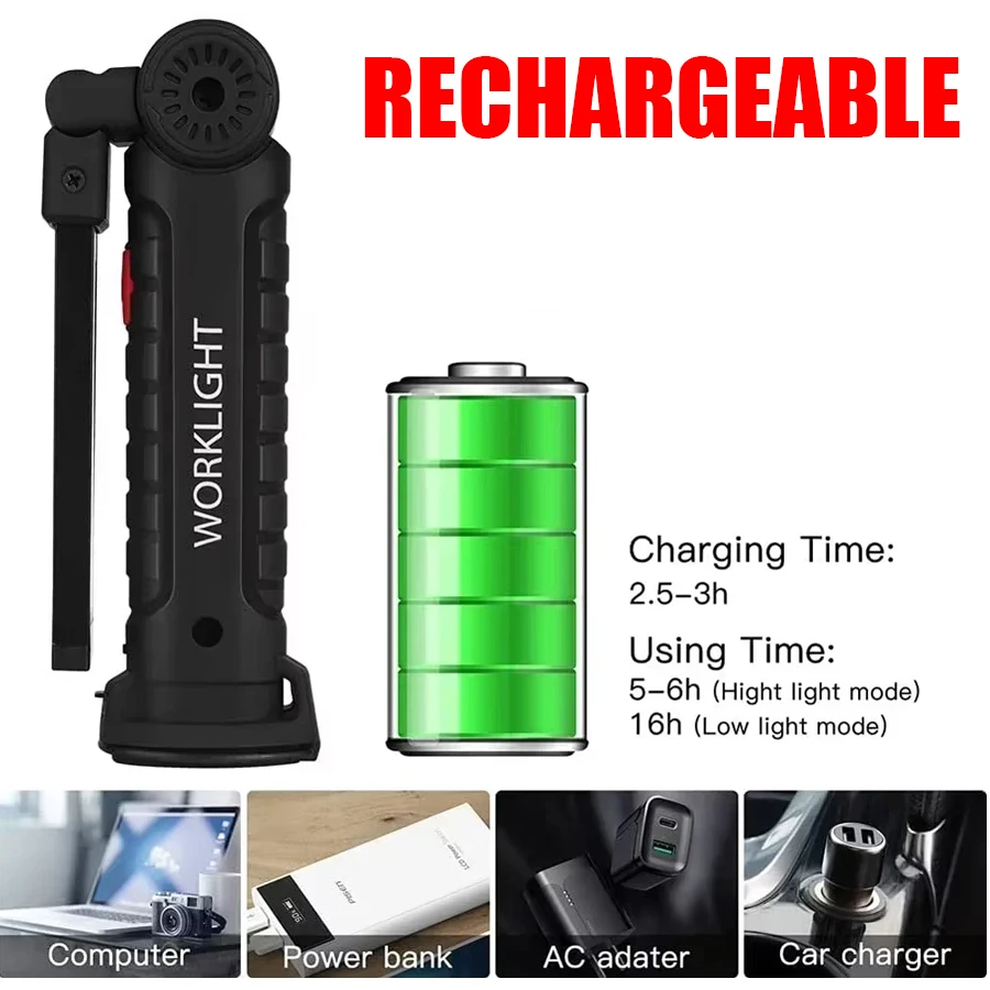 ไฟฉาย LED COB แบบพกพาใหม่ ชาร์ - Outdoor Camping Lantern บทวิจารณ์และราคา