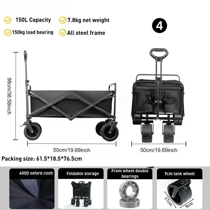 รถเข็นพับได้เหล็กพกพา น้ำหนักเ - Outdoor Camping Vehicle Wagon บทวิจารณ์และราคา